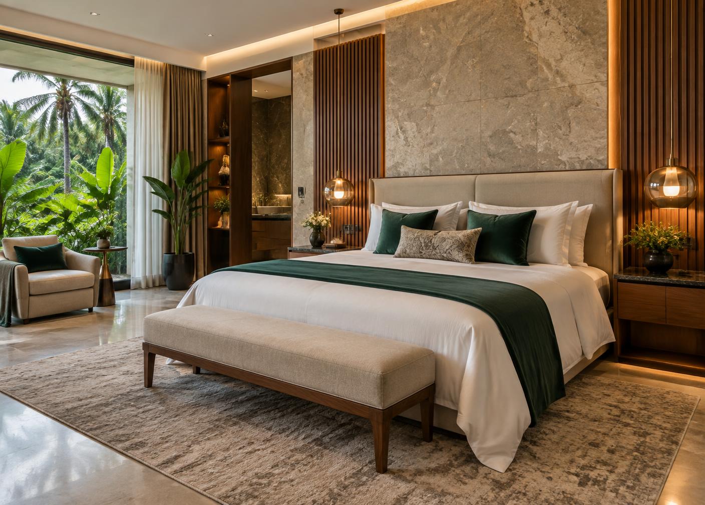 Illustrative view of a refined signature lodge bedroom